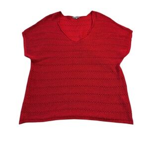 NY Collection | Red Metallic Knit Top Size Large Short Sleeve Dressy